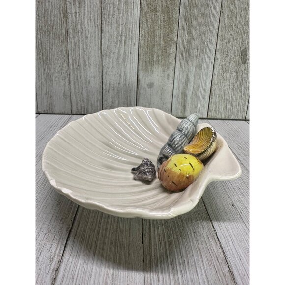 Vintage Fitz & Floyd Shell Trinket Soap Dish Ceramic White Beach Decor 5" DIA - Picture 3 of 13
